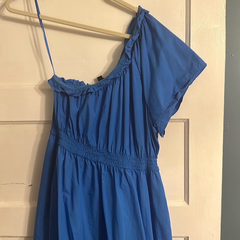 One shoulder cotton j crew midi dress L large blue